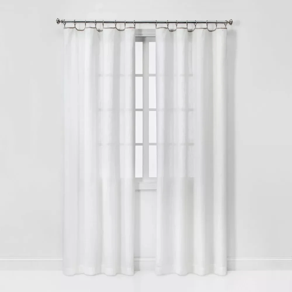 ⚡1 pc Sheer Contrast Edge Window Curtain Panel White‎ 54w x 84L - Threshold  -